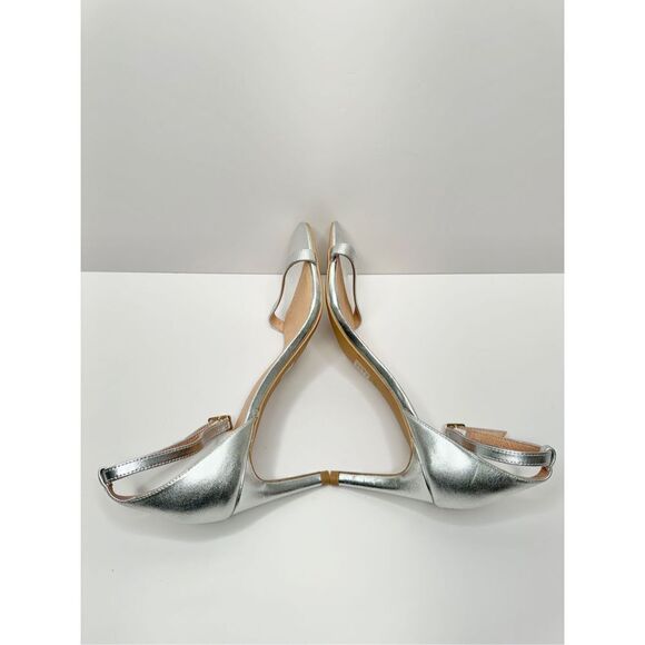 JOIE Sandals Womens Size 8.5 Silver Leather Ankle Strap Maisie Open Toe Heels - Picture 7 of 9